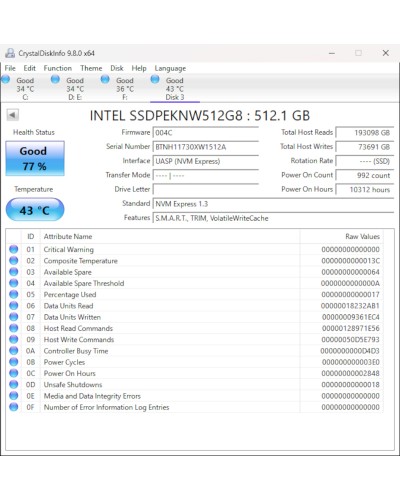 copy of SSD Solid State Drive M.2 2280 PCIe 3.0 x4 NVMe 512GB - Intel 660p