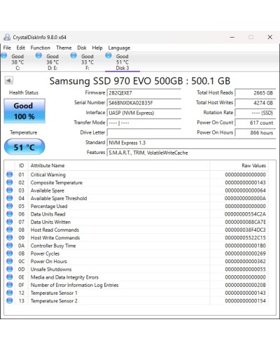 SSD Solid State Drive M.2 2280 PCIe 3.0 x4 NVMe 500GB - Samsung 970 EVO